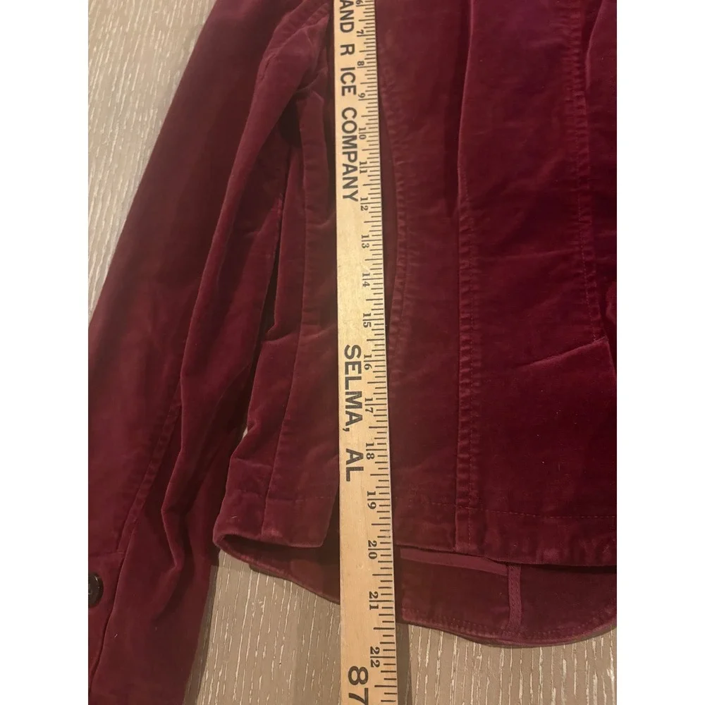 Tommy Hilfiger Velvet Blazer Womens Medium Burgundy Stretch Fitted Jacket EUC